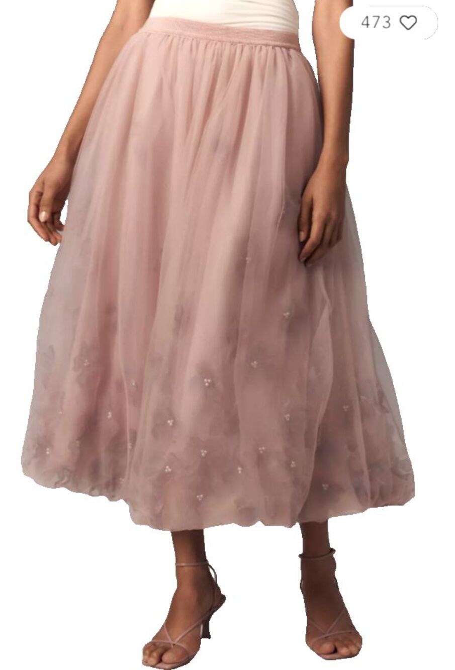 Anthropologie Women’s Blossom Bubble Flower Applique Tulle Midi Skirt size L NWT